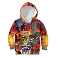 Puerto Rico Coqui Frog Sunset Kid Hoodie Isla Del Encanto Tropical Vibe - Wonder Print Shop