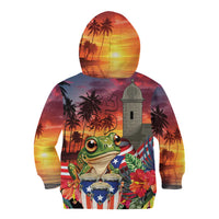 Puerto Rico Coqui Frog Sunset Kid Hoodie Isla Del Encanto Tropical Vibe - Wonder Print Shop