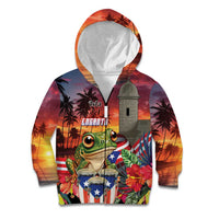 Puerto Rico Coqui Frog Sunset Kid Hoodie Isla Del Encanto Tropical Vibe - Wonder Print Shop