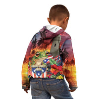 Puerto Rico Coqui Frog Sunset Kid Hoodie Isla Del Encanto Tropical Vibe - Wonder Print Shop