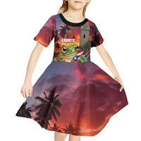 Puerto Rico Coqui Frog Sunset Kid Short Sleeve Dress Isla Del Encanto Tropical Vibe - Wonder Print Shop