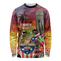 Puerto Rico Coqui Frog Sunset Long Sleeve Shirt Isla Del Encanto Tropical Vibe - Wonder Print Shop