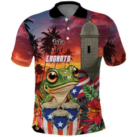 Puerto Rico Coqui Frog Sunset Polo Shirt Isla Del Encanto Tropical Vibe - Wonder Print Shop