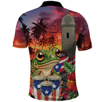 Puerto Rico Coqui Frog Sunset Polo Shirt Isla Del Encanto Tropical Vibe - Wonder Print Shop