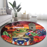 Puerto Rico Coqui Frog Sunset Round Carpet Isla Del Encanto Tropical Vibe - Wonder Print Shop