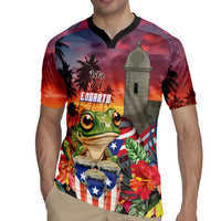 Puerto Rico Coqui Frog Sunset Rugby Jersey Isla Del Encanto Tropical Vibe - Wonder Print Shop