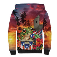 Puerto Rico Coqui Frog Sunset Sherpa Hoodie Isla Del Encanto Tropical Vibe - Wonder Print Shop