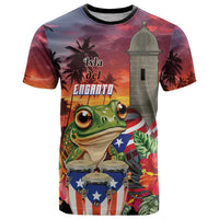 Puerto Rico Coqui Frog Sunset T Shirt Isla Del Encanto Tropical Vibe - Wonder Print Shop