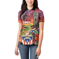 Puerto Rico Coqui Frog Sunset Women Polo Shirt Isla Del Encanto Tropical Vibe - Wonder Print Shop