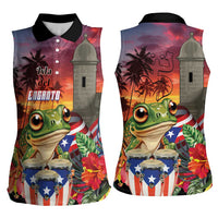 Puerto Rico Coqui Frog Sunset Women Sleeveless Polo Shirt Isla Del Encanto Tropical Vibe - Wonder Print Shop