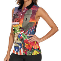 Puerto Rico Coqui Frog Sunset Women Sleeveless Polo Shirt Isla Del Encanto Tropical Vibe - Wonder Print Shop