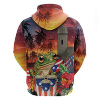Puerto Rico Coqui Frog Sunset Zip Hoodie Isla Del Encanto Tropical Vibe - Wonder Print Shop