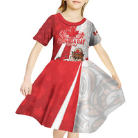 Personalised Canada Day Kid Short Sleeve Dress Beaver Mountie Maple Leaves