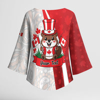Personalised Canada Day Kimono Sleeve Blouse Beaver Mountie Maple Leaves