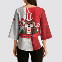 Personalised Canada Day Kimono Sleeve Blouse Beaver Mountie Maple Leaves