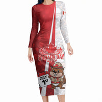 Personalised Canada Day Long Sleeve Bodycon Dress Beaver Mountie Maple Leaves