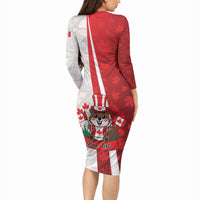 Personalised Canada Day Long Sleeve Bodycon Dress Beaver Mountie Maple Leaves