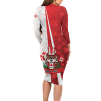 Personalised Canada Day Long Sleeve Bodycon Dress Beaver Mountie Maple Leaves