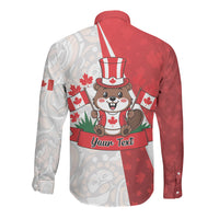 Personalised Canada Day Long Sleeve Button Shirt Beaver Mountie Maple Leaves