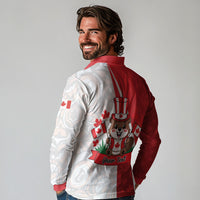Personalised Canada Day Long Sleeve Polo Shirt Beaver Mountie Maple Leaves