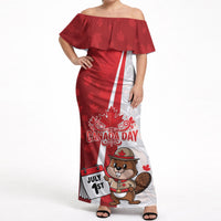 Personalised Canada Day Off Shoulder Maxi Dress Beaver Mountie Maple Leaves