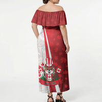 Personalised Canada Day Off Shoulder Maxi Dress Beaver Mountie Maple Leaves