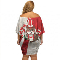 Personalised Canada Day Off Shoulder Short Dress Beaver Mountie Maple Leaves