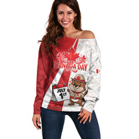 Personalised Canada Day Off Shoulder Sweater Beaver Mountie Maple Leaves