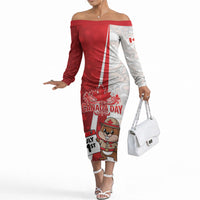 Personalised Canada Day Off The Shoulder Long Sleeve Dress Beaver Mountie Maple Leaves