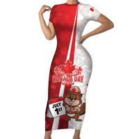 Personalised Canada Day Short Sleeve Bodycon Dress Beaver Mountie Maple Leaves