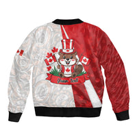 Personalised Canada Day Sleeve Zip Bomber Jacket Beaver Mountie Maple Leaves