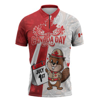 Personalised Canada Day Zipper Polo Shirt Beaver Mountie Maple Leaves