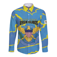 Personalized US Virgin Islands Long Sleeve Button Shirt Grunge Stylized