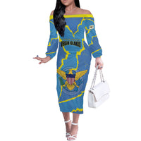 Personalized US Virgin Islands Off The Shoulder Long Sleeve Dress Grunge Stylized
