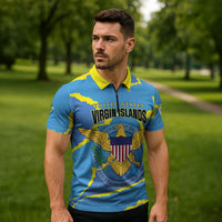 Personalized US Virgin Islands Zipper Polo Shirt Grunge Stylized