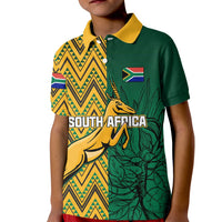 Kids personalized South Africa polo shirt, green with yellow patterned panels and collar