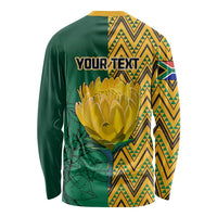 Personalised South Africa Long Sleeve Shirt Springbok and Proteas African Pattern LT01