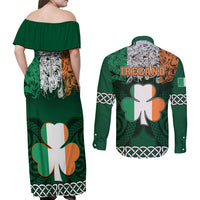 Ireland Couples Matching Off Shoulder Maxi Dress and Long Sleeve Button Shirts Irish Shamrock Mix Celtic Knotwork Pattern - Wonder Print Shop