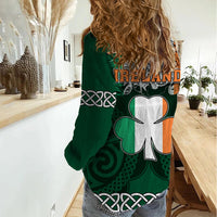 Ireland Women Casual Shirt Irish Shamrock Mix Celtic Knotwork Pattern - Wonder Print Shop