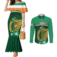 Matching mermaid dress and button shirt set with green Celtic harp graphic