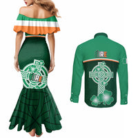 Matching mermaid dress and button shirt set, green Celtic back graphic