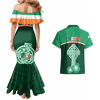 Green mermaid dress and Hawaiian shirt set, back print with Celtic cross and shamrocks