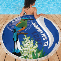 El Salvador Independence Day Beach Blanket Flor De Izote With Turquoise Browed Motmot - Wonder Print Shop