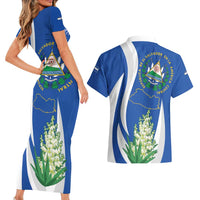 El Salvador Independence Day Couples Matching Short Sleeve Bodycon Dress and Hawaiian Shirt Flor De Izote With Turquoise Browed Motmot - Wonder Print Shop