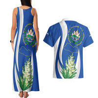 El Salvador Independence Day Couples Matching Tank Maxi Dress and Hawaiian Shirt Flor De Izote With Turquoise Browed Motmot - Wonder Print Shop