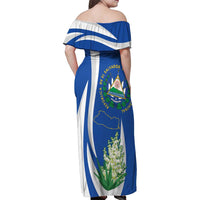 El Salvador Independence Day Family Matching Off Shoulder Maxi Dress and Hawaiian Shirt Flor De Izote With Turquoise Browed Motmot - Wonder Print Shop
