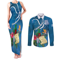 Guatemala Independence Day Couples Matching Tank Maxi Dress and Long Sleeve Button Shirt Quetzal Tropical Flower - Wonder Print Shop