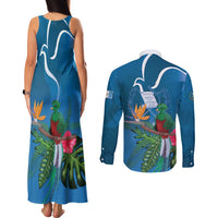 Guatemala Independence Day Couples Matching Tank Maxi Dress and Long Sleeve Button Shirt Quetzal Tropical Flower - Wonder Print Shop