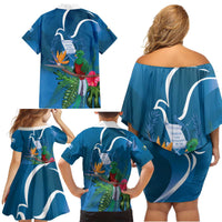 Guatemala Independence Day Family Matching Off Shoulder Short Dress and Hawaiian Shirt Quetzal Tropical Flower - Wonder Print Shop