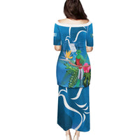 Guatemala Independence Day Family Matching Puletasi and Hawaiian Shirt Quetzal Tropical Flower - Wonder Print Shop